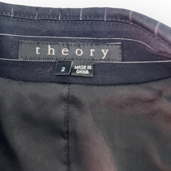 THEORY Navy white Pinstripe double breasted blazer Suit Jacket cotton slim sz 2 - Picture 4 of 6